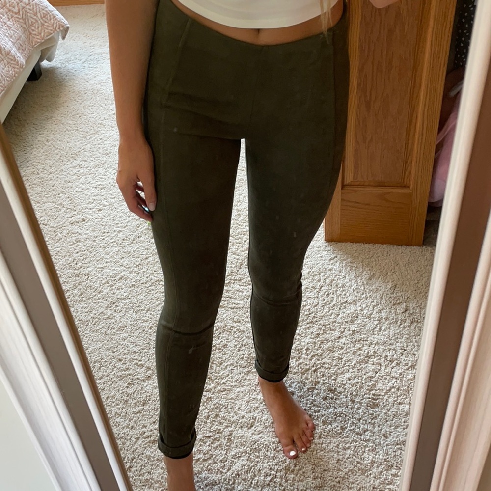 Army green suede pants